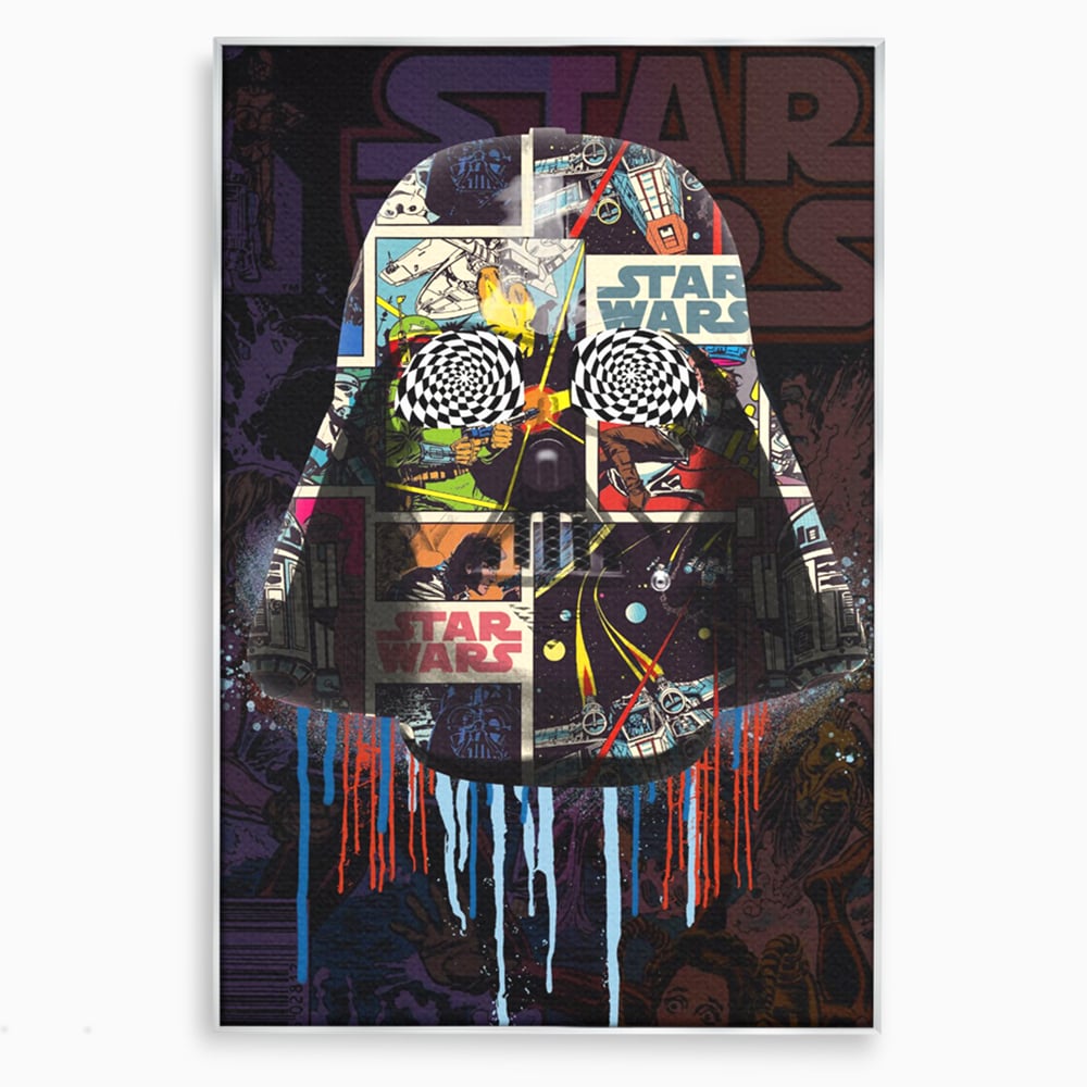 Tablou canvas cu tablou canvas cu darth vader din star wars, in rama de aluminiu argintiu